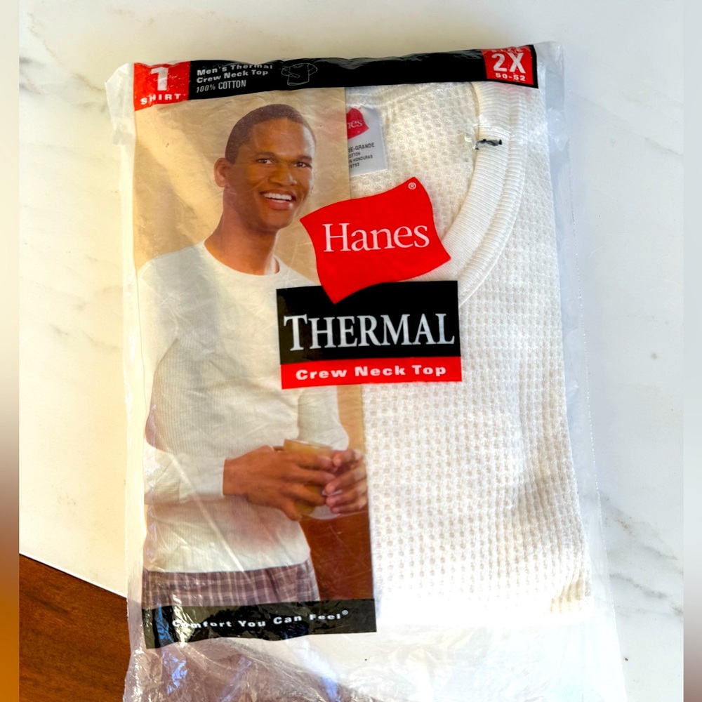 NEW Hanes Men's Thermal Shirt NWT Crew Neck Top White Size 2XL